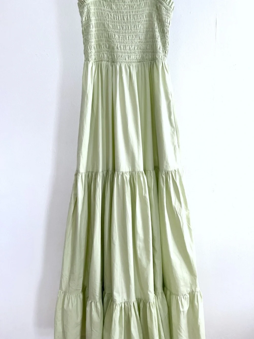 Abercrombie & Fitch Smocked Bodice Easy Maxi Dress Tiered Boho Light Green NWT S